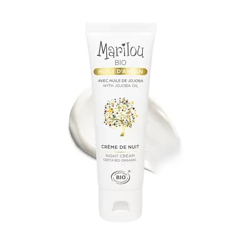 MARILOU BIO - Crème de Nuit visage à l'Huile d'Argan bio - Nourrissante et hydratante - 98% d'ingrédients d'origine naturelle - Peaux normales à sèches - 50ml