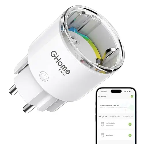 GHome Smart Mini Prise Connectée WiFi, Prise Intelligente Certifié TÜV avec APP Contrôle, Mesure de Consommation Électrique, Plug Programmable avec Alexa et Google Home, Fonction de Temps, 10A