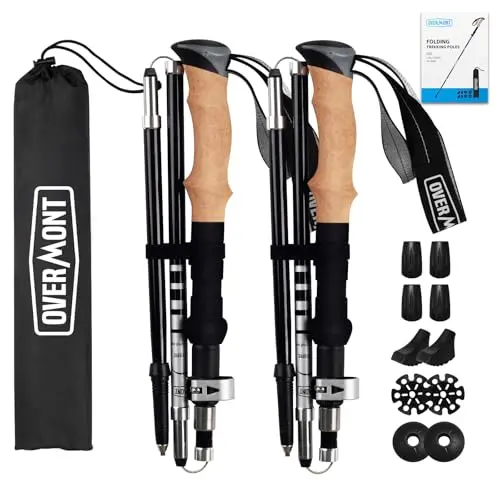 Overmont Bâtons de Randonnée Pliable Antidérapant Ultraléger Bâtons de Marche Réglable, Idéal pour Randonnées Camping Ski Trekking, 2 PCS