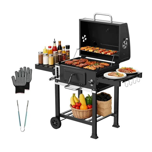 Teeno XXL Barbecue au Charbon de Bois, Thermomètre Intégré, Cheminée, Tire - Bouchon et Unité de fumage,Barbecue XXL avec Grille de Maintien au Chaud, Fêtes et Réunions de Famille