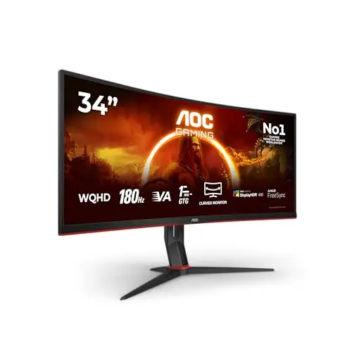 AOC Gaming CU34G2XP - 34 pouces WQHD Curved Monitor, 180 Hz, FreeSync Prem., HDR400 (3440x1440, 1ms GtG, HDMI, DisplayPort, USB Hub) noir-rouge
