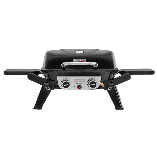 Royal Gourmet 2 Brûleurs Barbecue Gaz Portable, Barbecue Grille avec Tables Latérales Pliables et Couvercle, Puissance 5kW, Surface Cuisson 48 x 37 cm, Adapté pour Camping, Jardin, Terrasse