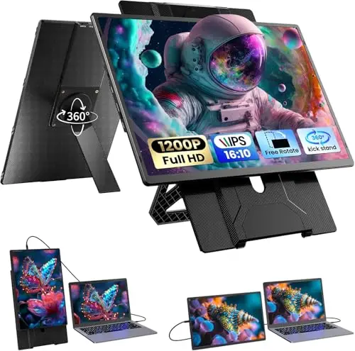 Blackview Écran Portable 16.1 Pouces FHD 1200P Ultra-Fin, Base magnétique pivotante à 360°, pour Ordinateur Portable, idéal Voyage et Bureau, Plug and Play - Compatible Windows, Mac, PC, PS5