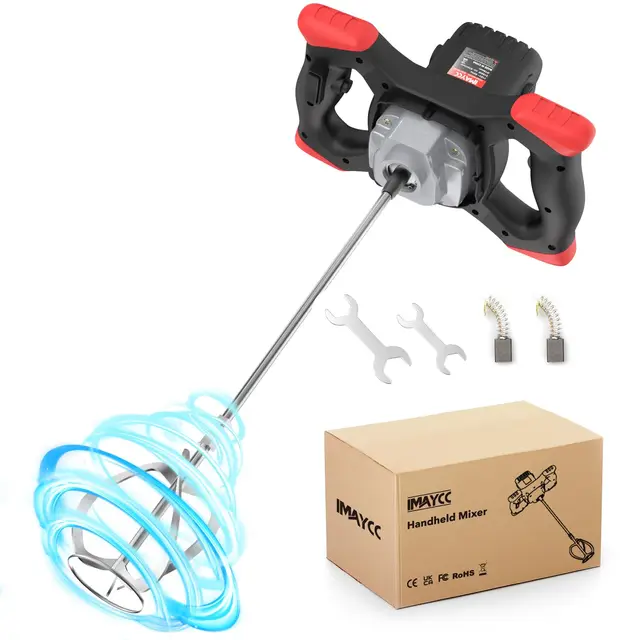 IMAYCC Malaxeur Mortier Colle 2100 W, Malaxeur Beton 220V, Melangeur Beton Avec 6 Vitesses, Betonniere Électrique, Idéal Pour Mélanger les Aliments, le Plâtre, la Peinture, le Ciment, le Mortier, Etc