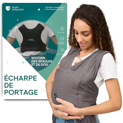 Koala Babycare Une écharpe de portage facile à enfiler, réglable, unisex - Porte-bébé multifonctionnel jusqu’à 9 kg - Anthracite - Design Enregistré KBC®