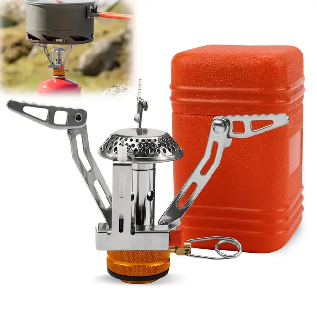 Réchaud à gaz pour camping, 3000 W, réchaud à gaz ultra léger avec boîte de transport pour randonnée, trekking, camping, pique-nique, extérieur (orange)