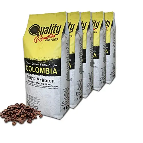 Quality Roasters Coffees. Grains de café naturels. 100% Arabica. Origine unique Colombie. Rôti à la main. Rôti Moyen. (5 Kg, Chocolat)
