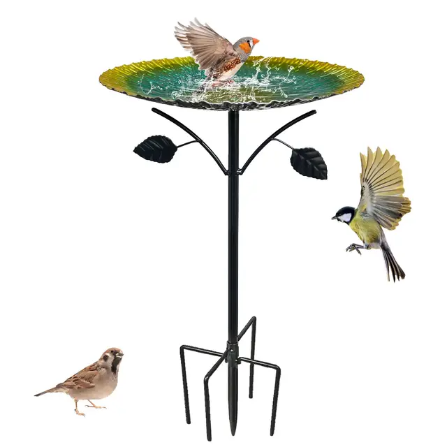Abreuvoir Oiseaux Exterieur, 85cm Bain d'oiseaux, Mangeoire Oiseaux Exterieur sur Pied, Amovible avec 5 Bases Fixes, Bains pour Oiseaux Sauvages, Decoration Jardin Exterieur Terrasse Cour