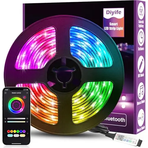 Diyife Ruban LED 3M Super Brillant [App Smart Control], Multicolore Bluetooth 5050 RGB Bande LED, Synchronisation Musique Voix Changement de Couleur pour Léclairage à La Maison, Décoration de fête