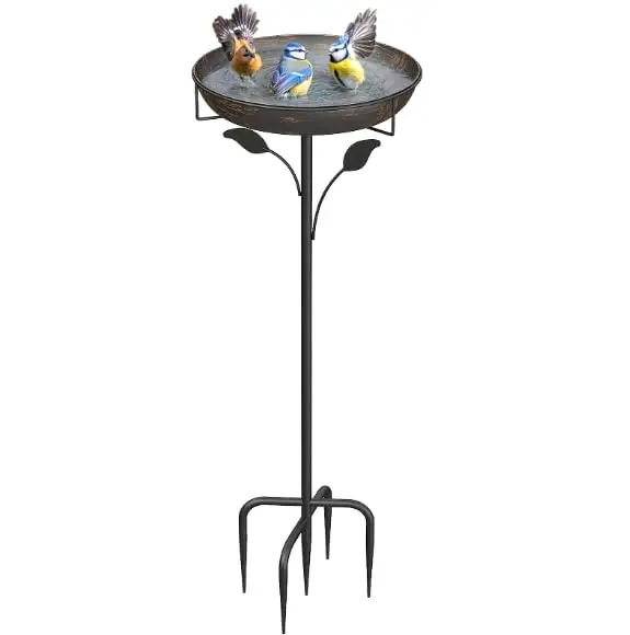 WELDUN Abreuvoir pour oiseaux 30 cm, mangeoire debout pour l'extérieur, jardin, bassin en métal pour oiseaux sauvages, abreuvoir résistant à l'hiver