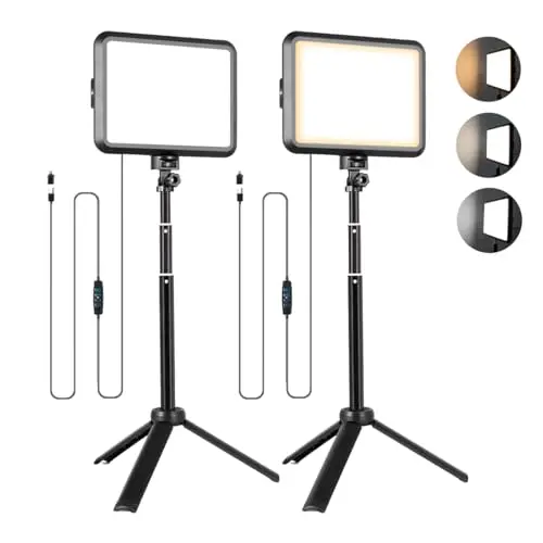 Ensemble de 2 Lampes Vidéo LED, 14 x 17cm Lampe de Studio de Photographie Portable avec Trépied Réglable pour Table, 2800K-6500K Lumière Douce USB pour Zoom/Streaming de Jeux/Youtube/TikTok