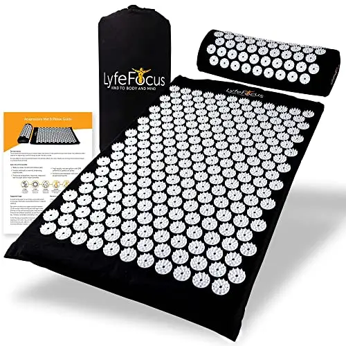 LyfeFocus Ensemble Tapis d'Acupression & Oreiller avec Sac – Tapis de Massage Rembourré pour Soulager le Dos, le Cou & les Épaules – Réduit la Tension Musculaire & le Stress.