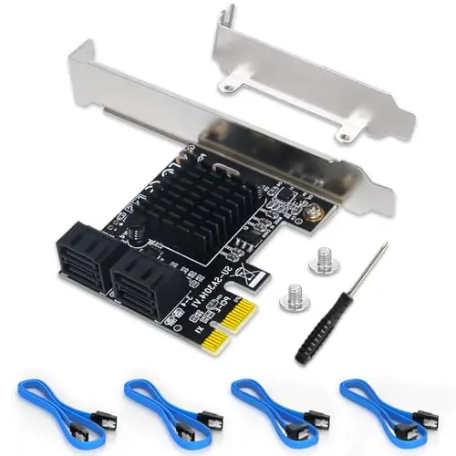 Carte d'extension de contrôleur SATA 3.0 à 4 ports PCIe - 6 Gbps avec support à faible encombrement, 4 câbles SATA, non RAID, démarrage comme disque système, prend en charge 4 périphériques