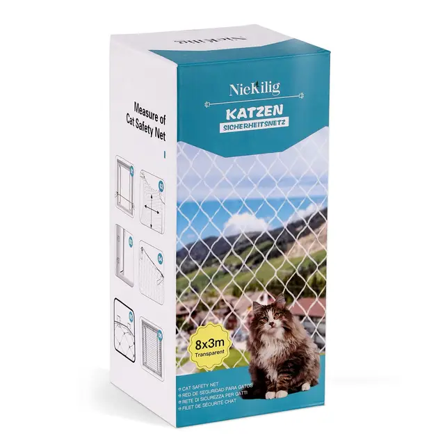 Filet de Balcon Protection sans Perçage, 8x3m Filet de Protection Chat Transparent pour Sécuriser Les Balcons, Terrasses, Fenêtres, Lucarnes et Portes