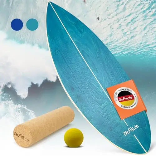 DH FitLife Balance Board Surf en Bois Massif | Planche de Surf d’Intérieur avec Rocker | Planche d’Équilibre pour Fitness & Proprioception à la Maison
