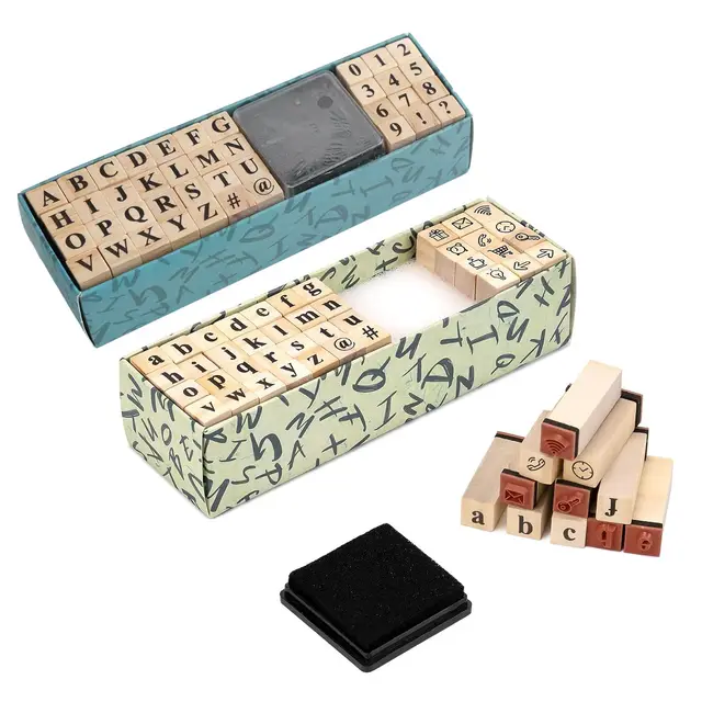 Ensemble de 80 Tampons de Lettres, Chiffres et Symboles Avec Tampon Encreur - Lettres en Bois pour Scrapbooking et Fabrication de Cartes Artisanales