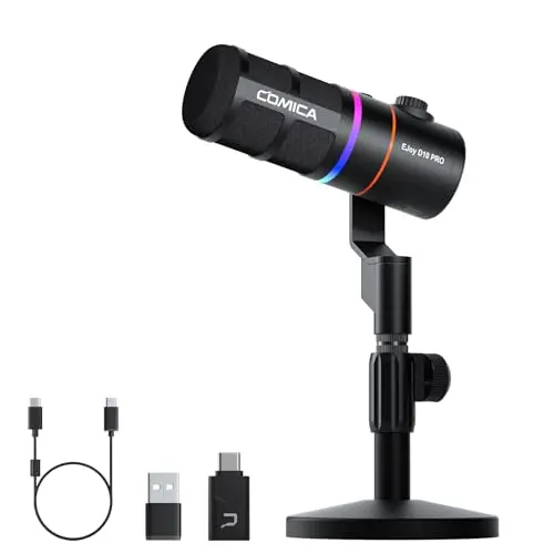COMICA EJoy D10 Cardioid Mikrofon Dynamisches USB-C/XLR Mikrofon mit 48kHz/24bit, Calmix Rauschunterdrückung, RGB-Beleuchtung, Einstellbare Verstärkung & Monitoring, Microphone pour Streaming, Podcast