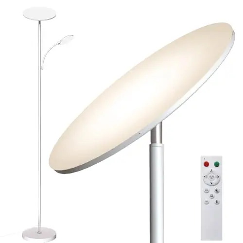 Weiß LED Lampadaire, 44W 4500LM Super Lumineux sur Pied pour Salon, Dimmable 2700K-6500K Lecture avec Télécommande et Contrôle Tactile, Haut pour Salon Chambre Bureau