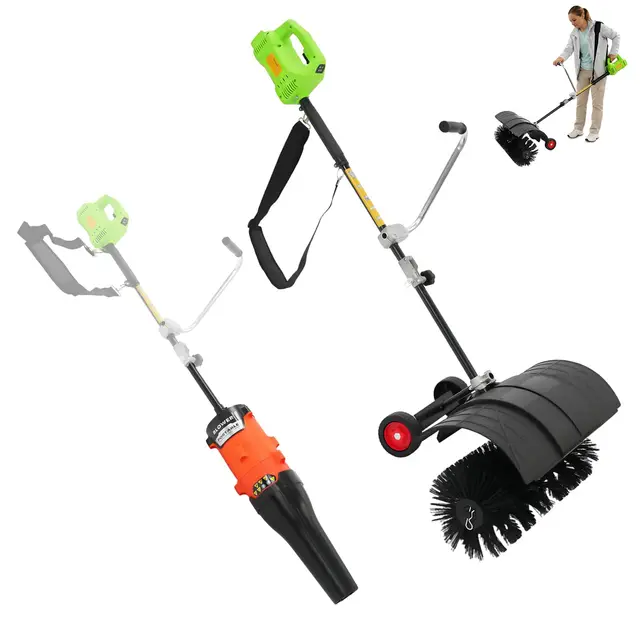Balayeuse 2 en 1 sans fil et souffleur à feuilles, largeur de travail de 55 cm, souffleuse à neige, balai moteur 1300 W avec roues, bandoulière amovible, 7000-9000 tr/min, pour le nettoyage