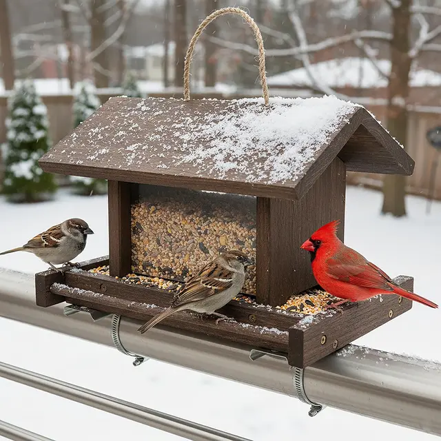 Mangeoire à Oiseaux en Bois de Grande capacité en Bois Suspendue avec Garde-Corps d’Arbre Support de Montage de clôture pour l’Alimentation à l’extérieur du Jardin Pinsons Sauvages