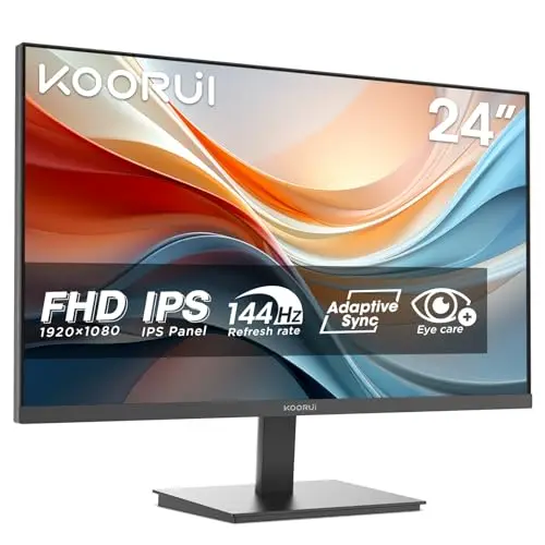 KOORUI E2411K 24 Pouces Ecran PC Gamer, 144Hz FHD IPS PC Moniteur Gaming, Adaptive Sync HDMI 1.4, Eye Care Inclinable de -5° à 15°, VESA 100x100mm
