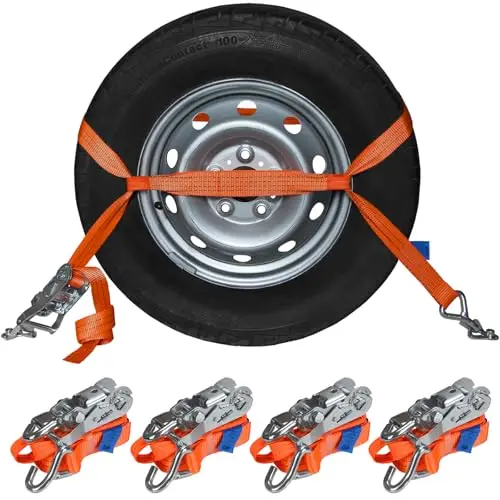 Sangles d'arrimage pour Transport Voiture Lot de 4 Sangles de Serrage 2,9 m Sangle sécuriser Les Roues sur remorques 2000 daN DIN en 12195-2