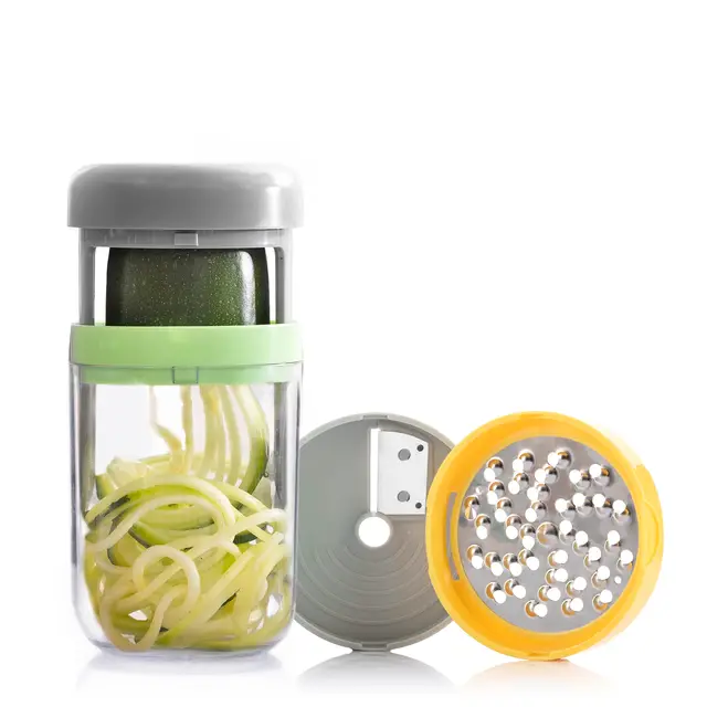 InnovaGoods - Coupe-Légumes Spirale 3-en-1, Râpe Multifonction avec Recettes, Lames en Acier Inoxydable, Démontable et Lavable au Lave-Vaisselle, Multicolore, Polypropylène Acier