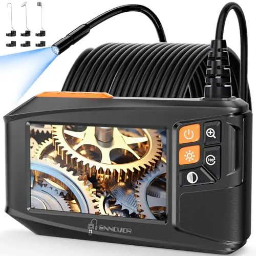 Camera Endoscopique 10M avec Écran et Lumière, 1920P HD Camera Inspection Canalisation Industrielle, Écran IPS 4,3 Pouces et 8 LED Réglables, No App No WiFi Caméra Câble Semi-Rigide (33FT)
