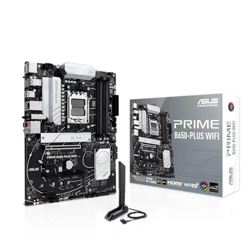 ASUS Prime B650-PLUS Carte mère WiFi AMD B650 AM5 Ryzen Desktop 9000 8000 & 7000 ATX, DDR5, PCIe 5.0 M.2, LAN 2,5 Go, WiFi 6E, HDMI, SATA 6 Gbit/s, USB Type-C, BIOS Flashback, Thunderbolt 4 en-tête