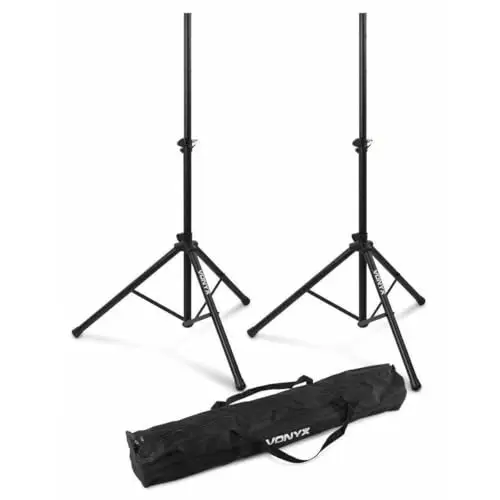 Vonyx LS01K Kit de Deux Pieds d'Enceintes avec Sacoche de Transport, Pied d'Enceinte Réglable 100cm-175cm, Système de Verrouillage de Sécurité, Charge Maximale par Pied : 30 kg