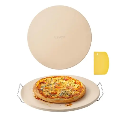 VEVOR Pierre à pizza ronde en cordiérite 40,6 cm, pierre de cuisson extra large avec support durable et grattoir PP, résistante à la chaleur, épaisseur 1,7 cm, pour four, cuisson du pain, barbecue