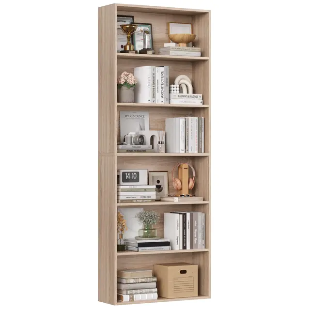 FirFurd Bibliothèque Étagère à 6 Niveaux Haut Meuble de Rangement Meuble à Case en Bois pour Salon Bureau Chambre 60x23.5x180cm Chêne