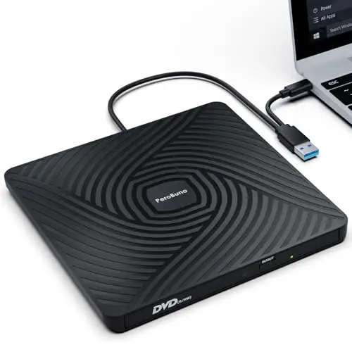 PeroBuno Lecteur CD DVD Externe pour PC, USB 3.0 et Type-C Graveur DVD Externe, Lecteur DVD ROM Externe Portable Ultra-Mince de 0,5 Pouce pour Laptop, Macbook PC Windows 11/10/8/7 Linux Mac OS