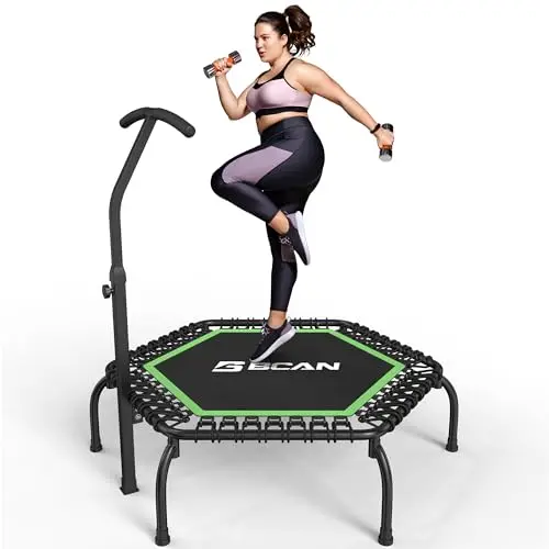 Trampoline d'intérieur BCAN Fitness, diamètre Ø 102/122/130 cm, Mini Trampoline à élastiques/Ressorts, Convient aux Adultes jusqu'à 204/250 kg, avec poignées réglables, Silencieux.