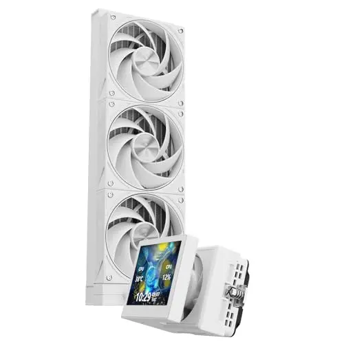 TR-Thermalright Stream Vision 360 Weiß Liquid CPU Kühler,3,5 '' IPS LCD-Bildschirm mit 680x480 Auflösung-magnetisch,kalter Kopf mit eingebautem eingebetteten Lüfter, 360mm Kühler, für AM5,LGA1851/1700