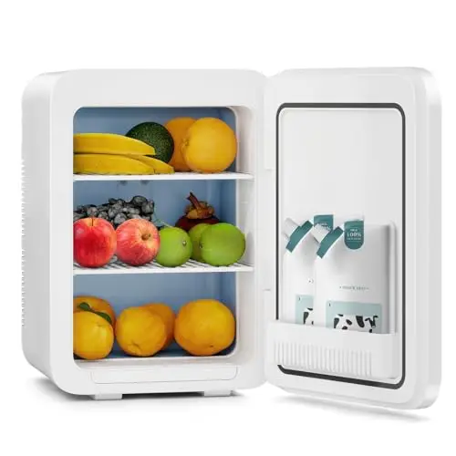 YOURLITE Mini Frigo de Chambre 20L,Mini Réfrigérateur Portable,Fonction Chaud Froid,Silencieux,Étagères Réglables,AC/DC,12V 240V,pour Cosmetique,Nourriture,Boissons,Maison,bureau,dortoir,Voiture,Blanc
