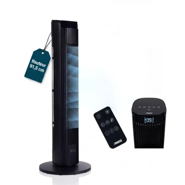 Princess Ventilateur colonne - Design élégant - 40 W - Puissant, Silencieux, Basse Consommation - Hauteur : 91,5 cm - Oscillant - 4 modes - 12 vitesses - 352370