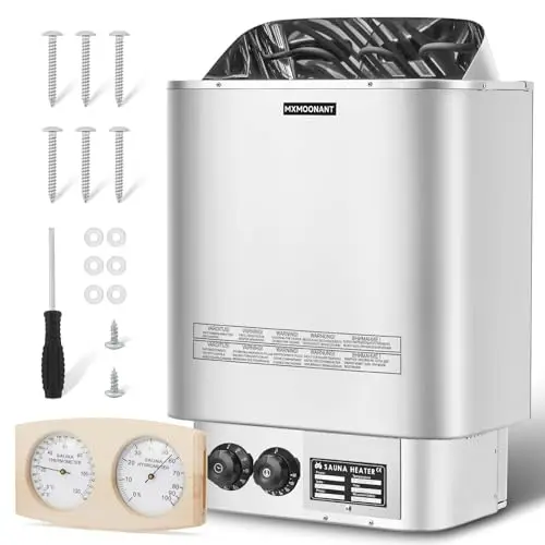 Mxmoonant 6kW Poêle électrique pour sauna, poêle électrique pour sauna à vapeur sèche, pour la maison, l'hôtel, le spa, max. 9 m³, avec hygrothermographe pour sauna