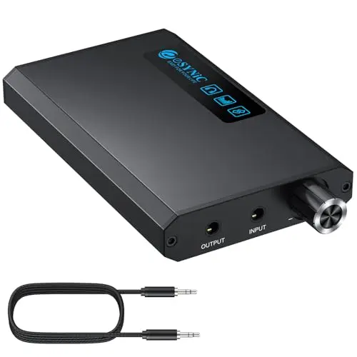 eSynic Amplificateur Audio avec Récepteur Bluetooth 5,1 Amplificateur de Casque HiFi 16-300Ω Interrupteur de Gain Entrée Sortie AUX 3,5 mm Ampli Casque Portable Batterie 1500mAh pour MP3 MP4 Téléphone
