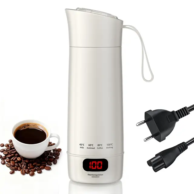 Mini Bouilloire électrique Portable 400 ML, 3 en 1 Bouilloire de Voyage avec 4 Niveaux de Réglage de la Température, Doublure en Acier Inoxydable 304, Protection Contre les Brûlures à Sec