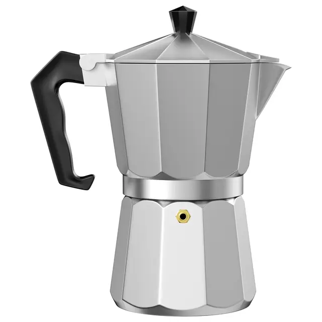 WinGluge Cafetière Italienne en Aluminium, Cafetière de 6 Tasses, Cafetières Expresso Iconique, Cafetières Moka, Valve de Sécurité, Joint en Silicone, pour Vitrocéramique, Gaz, Design élégant, Argenté