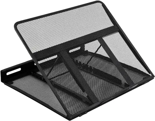 Amazon Basics Support Ergonomique Ventilé, Réglable sur 7 niveaux, Maille en Acier Pour le Refroidissement, Visionnage et la Saisie Légère, Compatible avec Ordinateurs 25,4cm -43,9cm, Noir