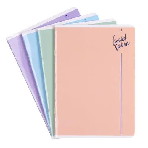 Lot de 4 cahiers d'école, format A5, 60/60 feuilles quadrillées, mixtes, 4 pièces, motifs assortis, pour la rentrée des classes primaire, avec marge, cartes blanches, carreaux bleus