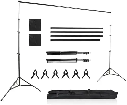2,6 x 3 m Support de Fond Réglable, Professionnel pour Fond Studio Photo, avec Sac de Transport pour Photographie/Diffusion en Direct/Mariage