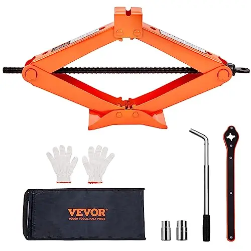 VEVOR Cric Losange 2,5 T de Voiture Plage de Levage 95-435 mm Ciseaux Professionnel en Acier Résistant avec Clé Démonte-Pneu et Sac de Transport pour Changement de Pneus Auto SUV Berline
