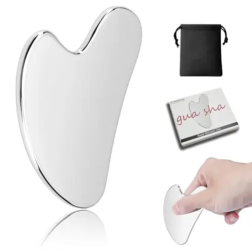 Gua Sha Visage, Guasha Acier Inoxydable, Outil Massage Visage, Grattoir de Massage de Drainage Lymphatique en Métal pour Le Visage, Les Yeux, Le Cou, Le Corps (Argent)