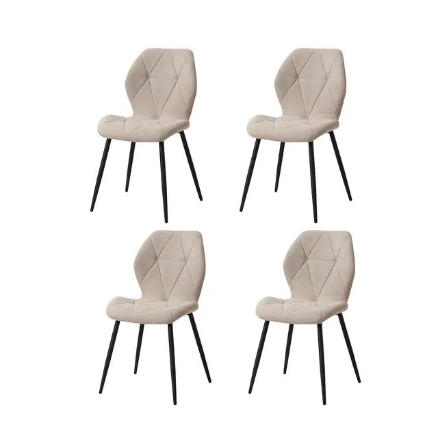 GrandCA HOME Lot de 4 Chaises de Salle à Manger, Chaises de Cuisine Nordiques, Chaises Rembourrées avec Pieds en Métal, Coussins en Tissu Losange, Beige-R