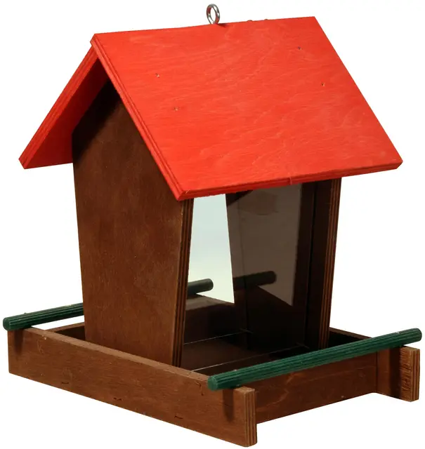 dobar 91108FSCe Maison mangeoire de Bois pour Les Oiseaux Sauvages, 16 x 20 x 21 cm, Rouge/Brun/Vert
