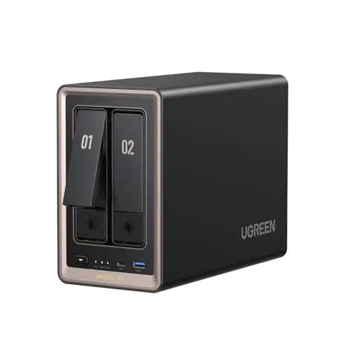UGREEN NASync DXP2800 GT Stockage NAS 2 Baies, LAN 10GbE, CPU AMD Ryzen Embedded R2514, 8 Go RAM, Double M.2 NVMe, HDMI 4K, Centre de Surveillance, Support Docker, Home Assistant (sans disques)