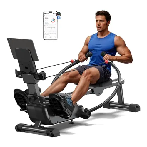 MERACH Rameur de Musculation pour Appartement, Système de Double Rame Amélioré avec Plusieurs Modes d'entraînement, Entraînement Complet du Corps avec MERACH-APP, 1000+ Parcours de Champions